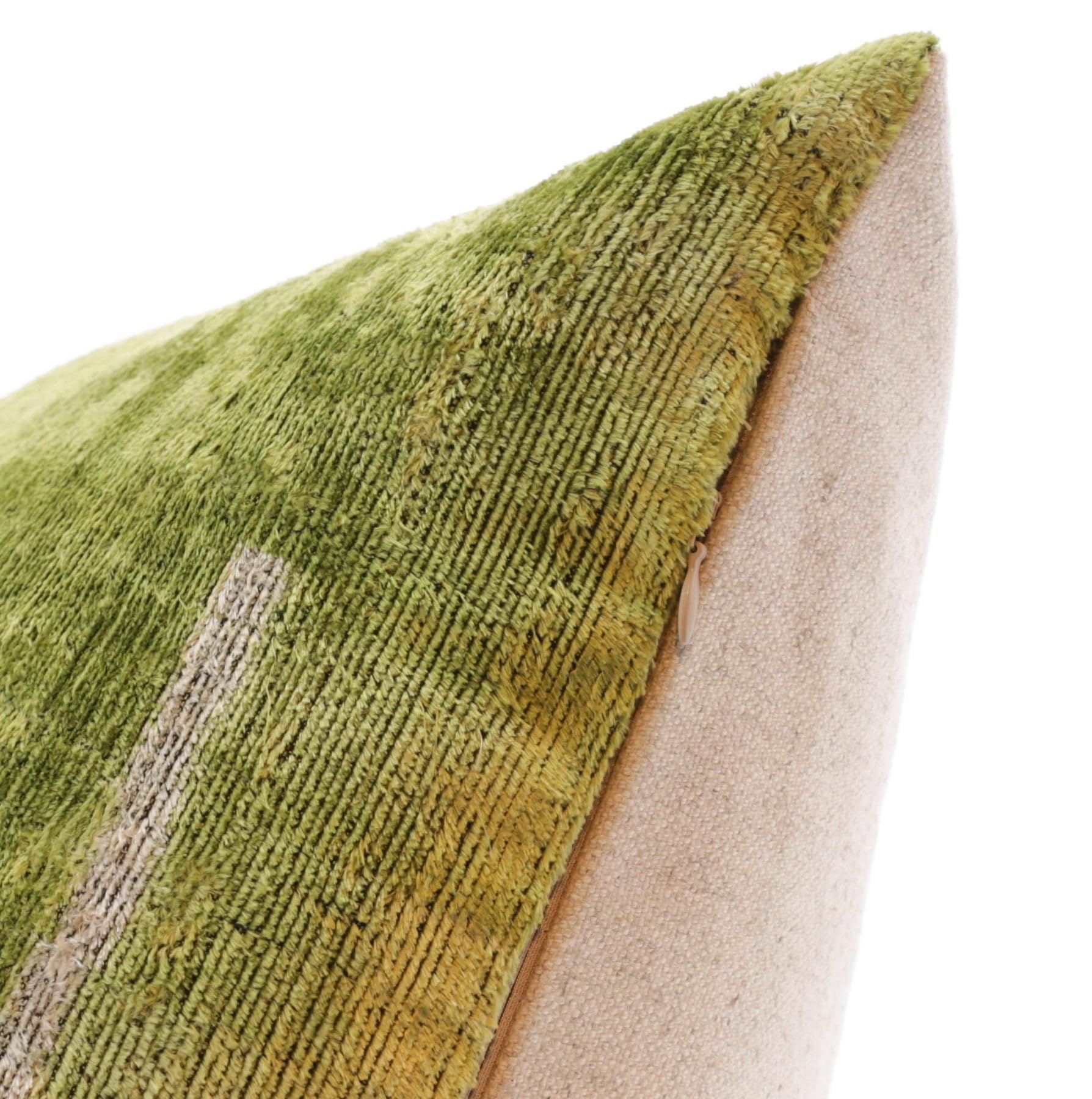 CANVELLO Handmade Velvet Throw Pillow with Green Abstract Design - Luxurious 20x20 Inch Square Cushion with Premium Down Feather Insert - Modern Home Décor Accent
