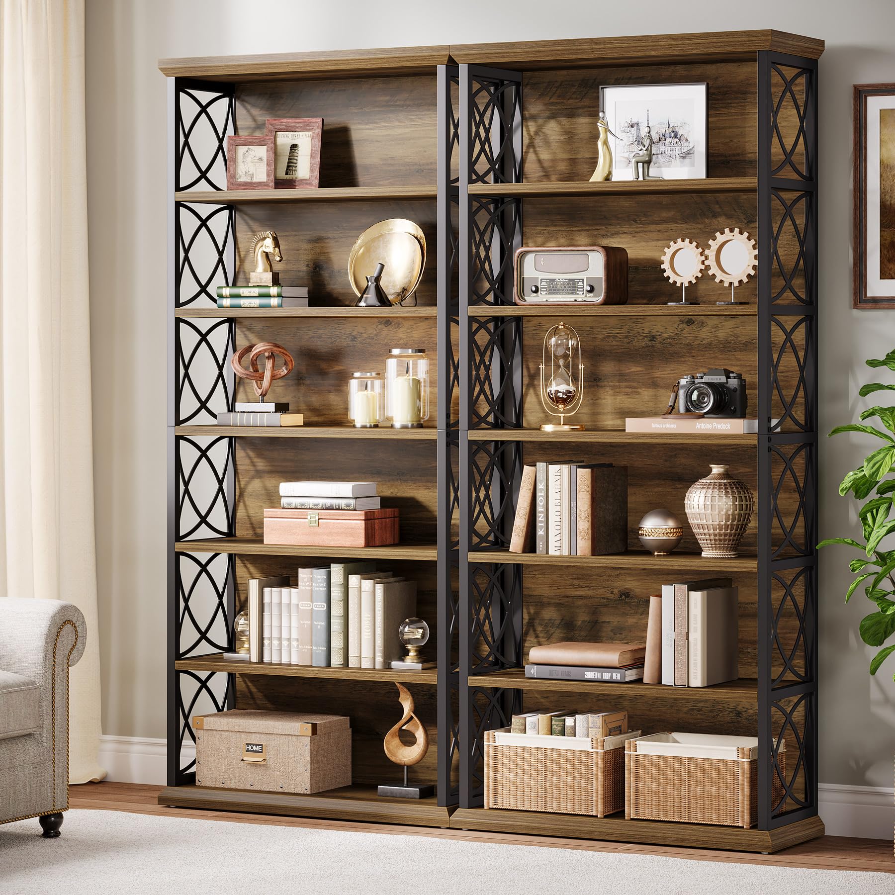6-Tier Industrial Bookcase with Open Shelves