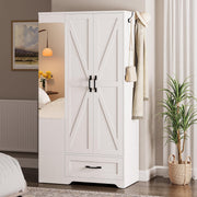 Tall Wardrobe Closet with Mirror & Barn Doors