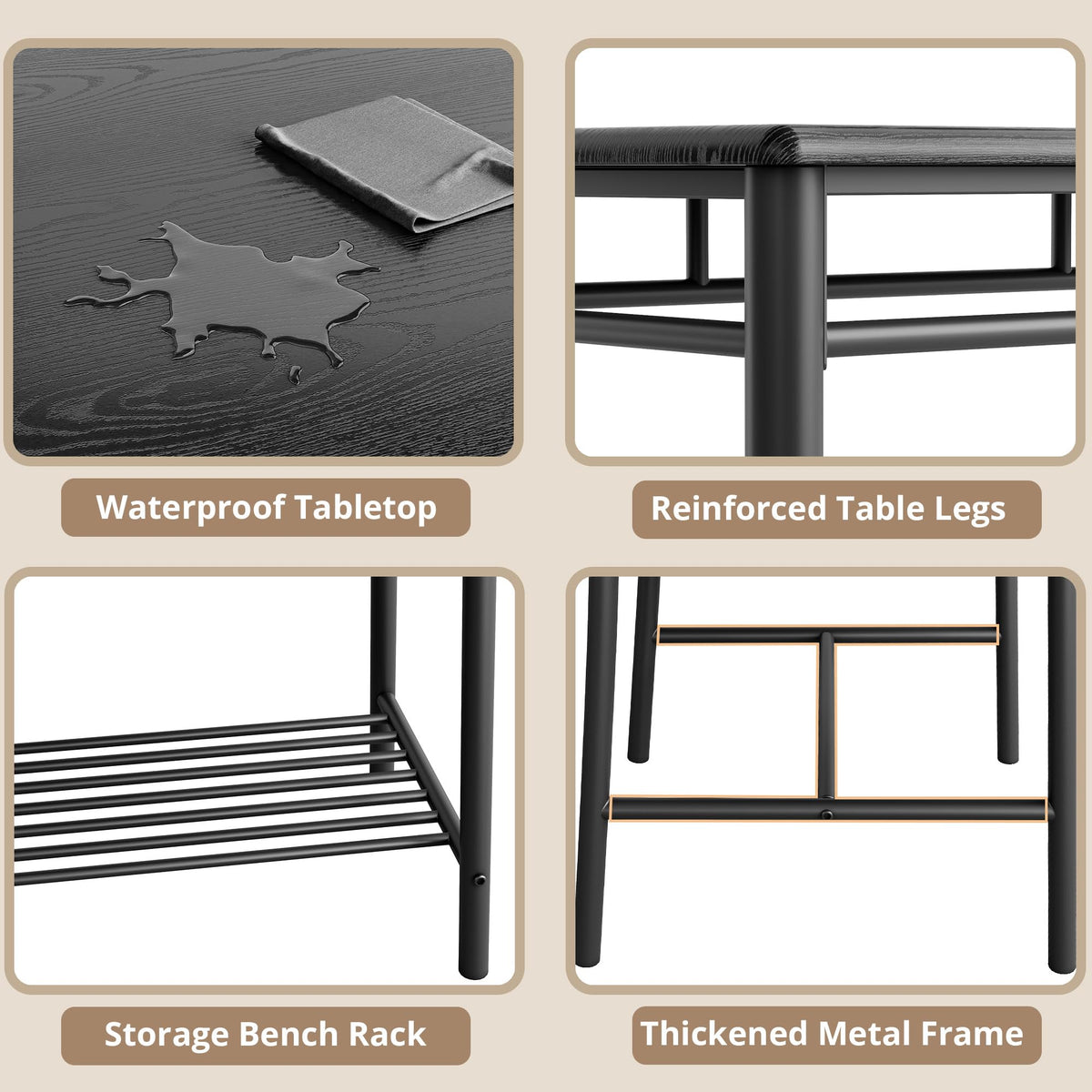 IRONCK Dining Table Set for 4, Kitchen Table and Chairs Set, Black