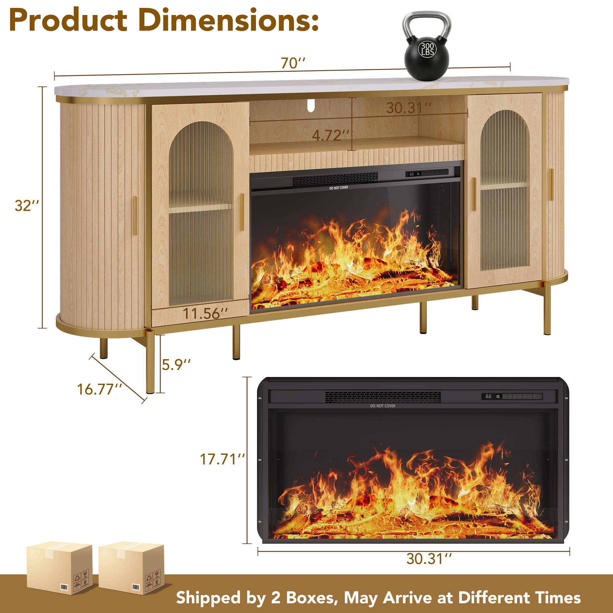 70" Fluted TV Stand with Electric Fireplace