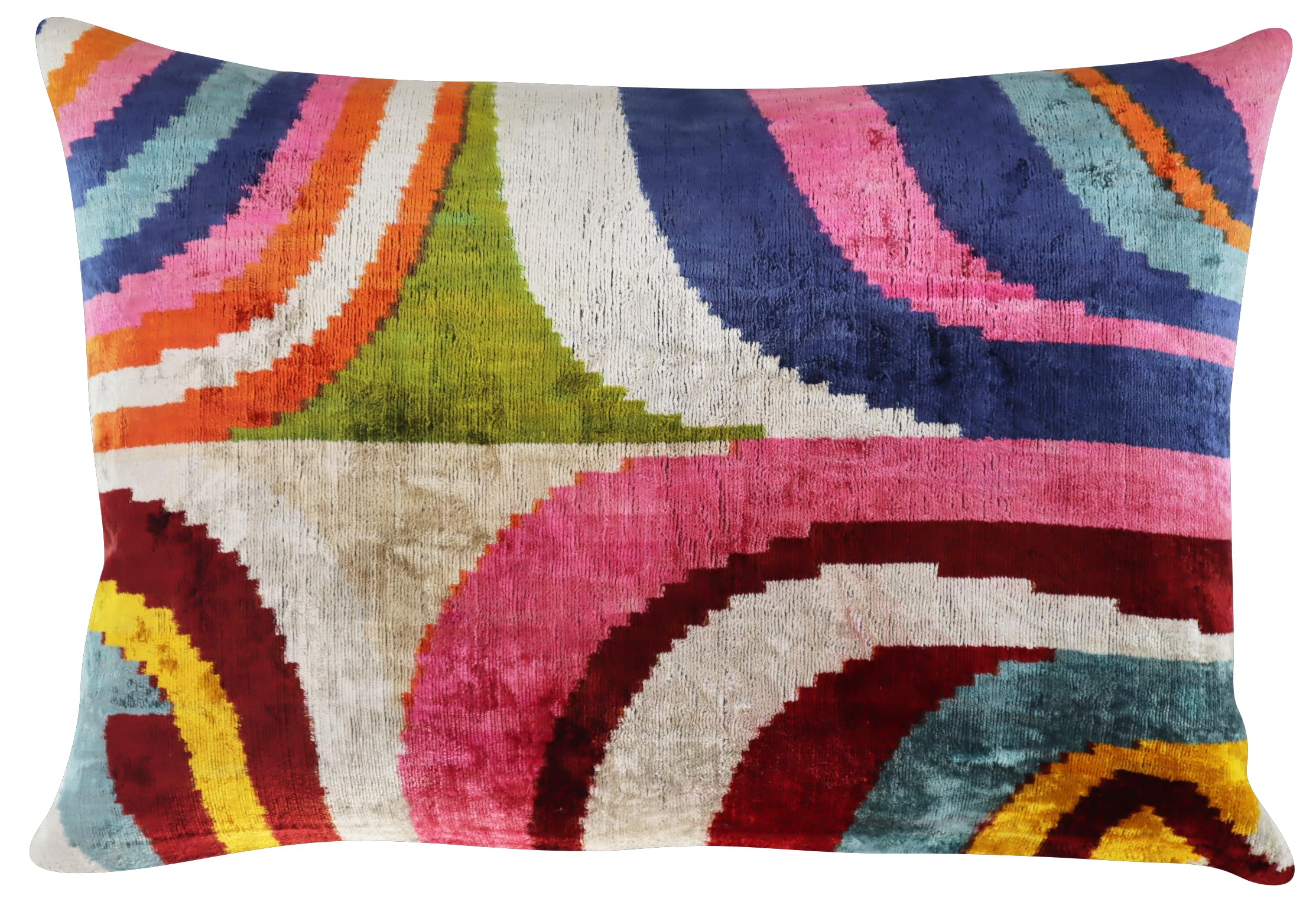 Silk Velvet Throw Pillow 16x24 – Bohemian Ikat, Down Feather Insert