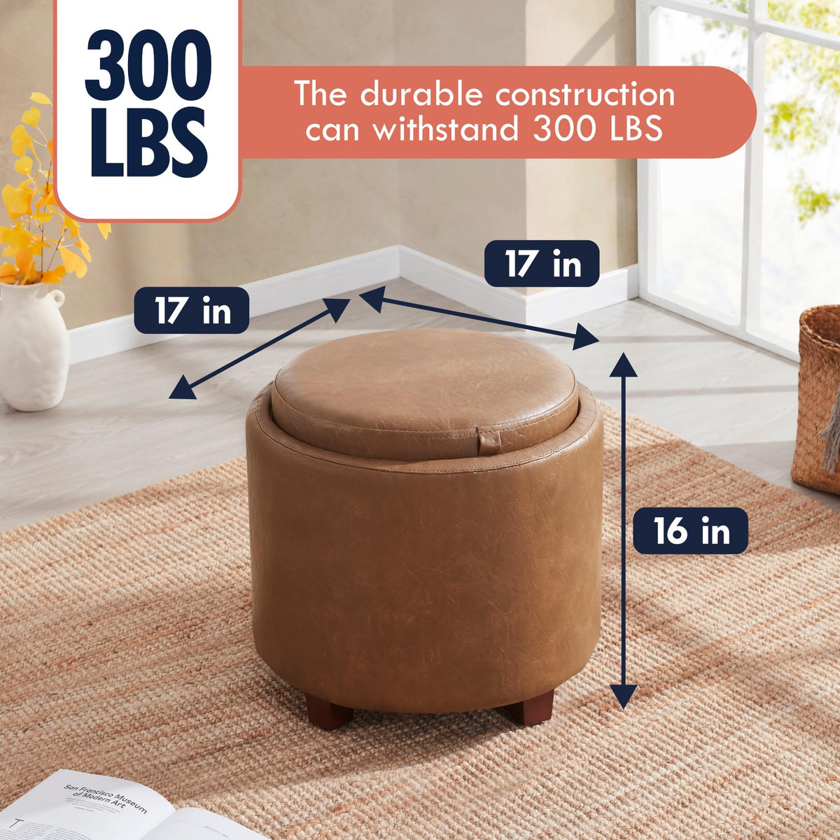Round Storage Ottoman with Tray