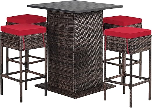 5-Piece Outdoor Wicker Bar Set with Storage