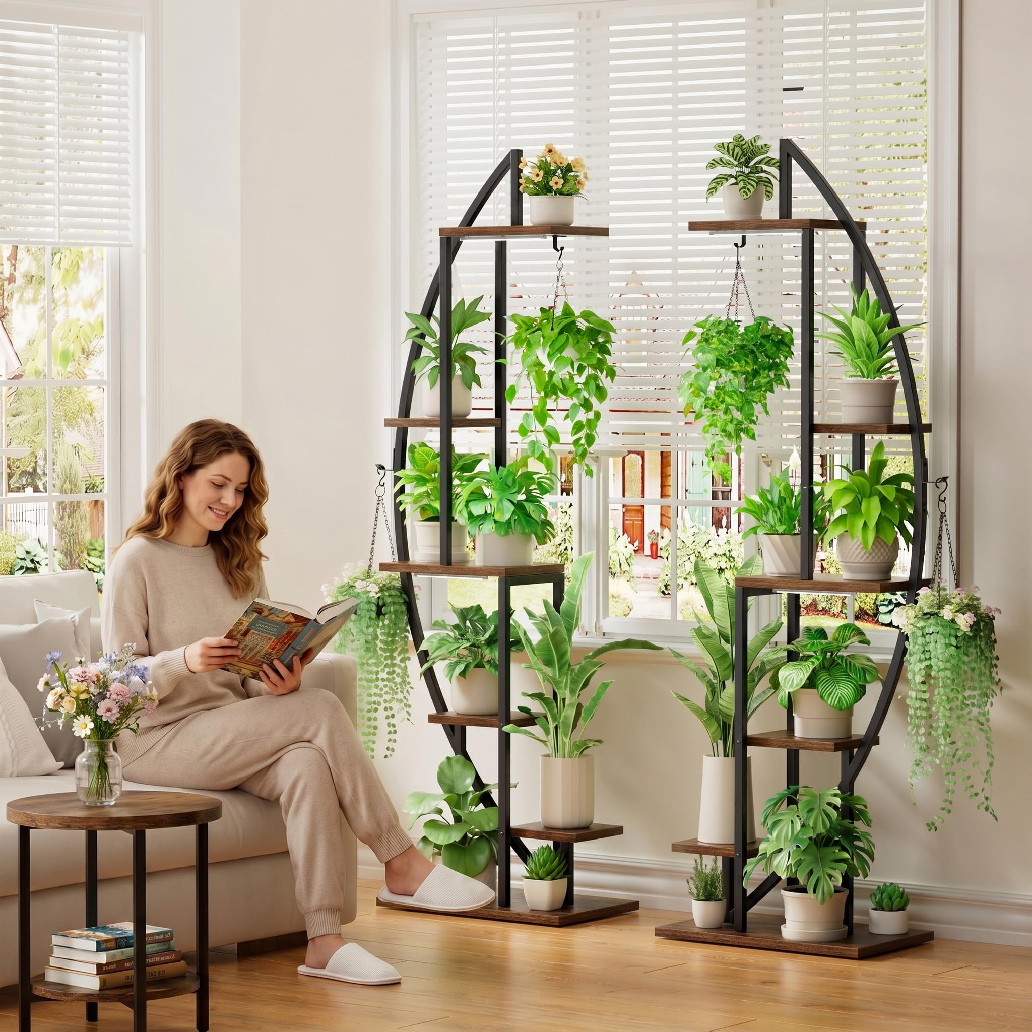 6-Tier Half-Moon Plant Stand with Grow Lights, 2-Pack
