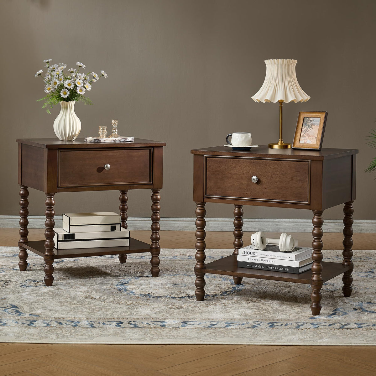 Solid Wood Spindle Nightstands, Set of 2