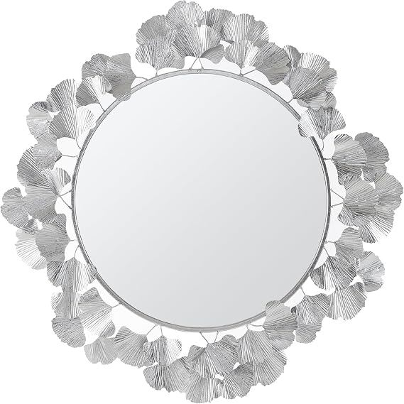 Gold Ginkgo Leaf Round Wall Mirror
