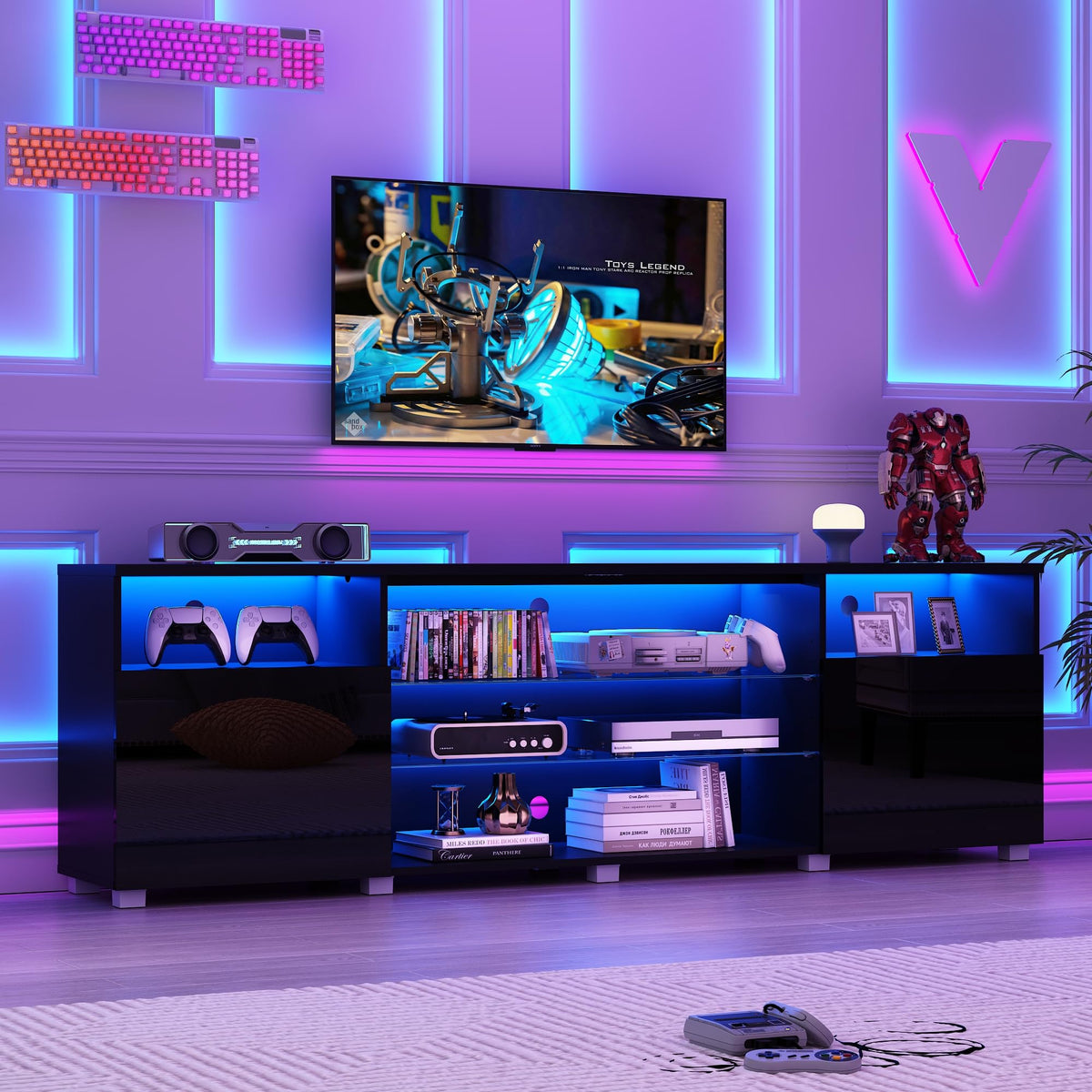Vinctik 6&Fox Modern LED 86.6 inch TV Stand for 80/85/90/95 inch TV,High Glossy TV Entertainment Center with Storage Drawer,TV Stands for Living Room,APP RGB Light,Smart Modern TV Cabinet