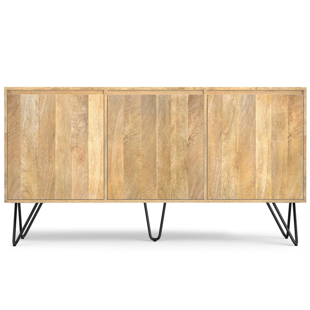 SIMPLIHOME Hunter 60" Wide Solid Mango Wood 3-Door Buffet in Natural