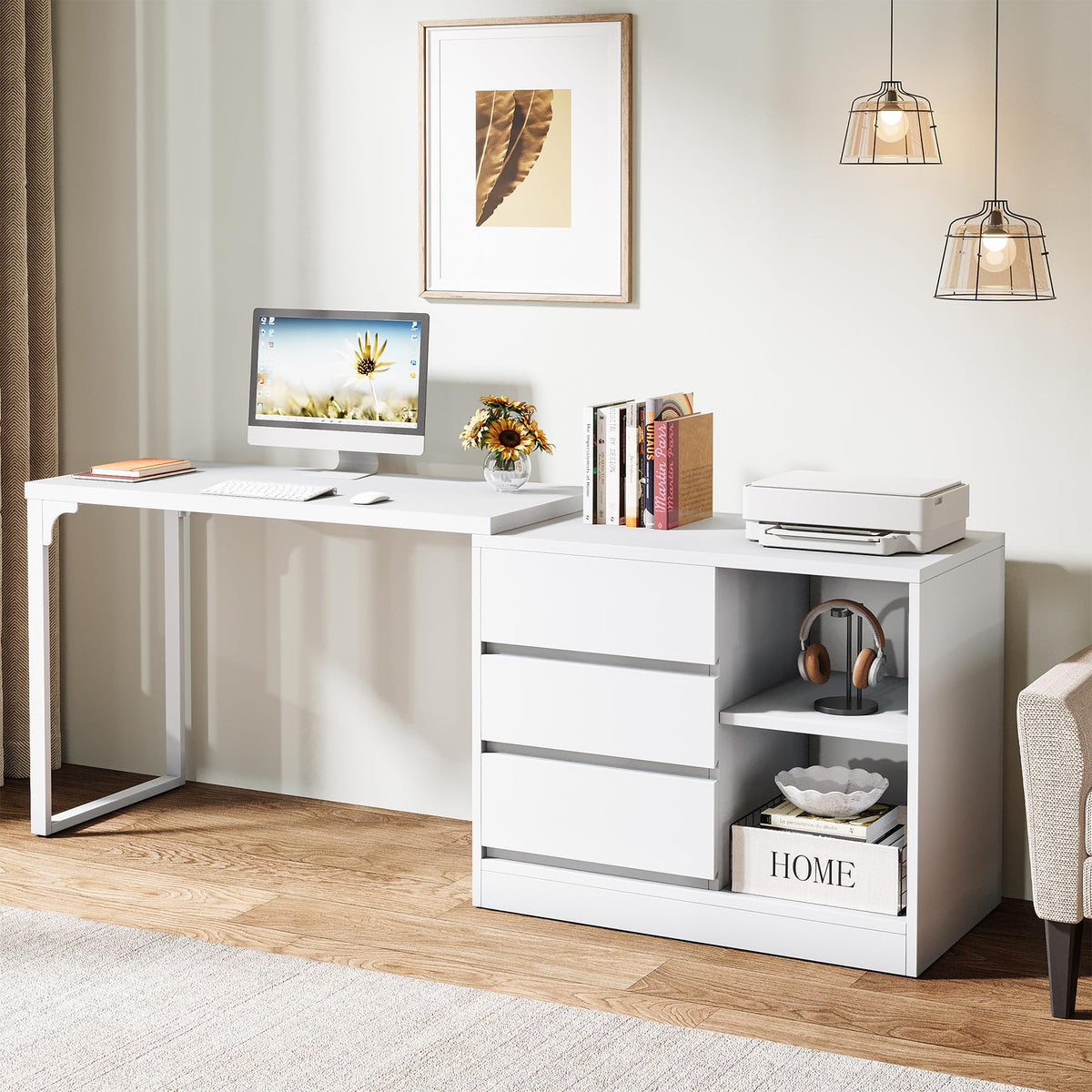 White Reversible L-Shaped Desk