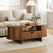 47" Oval Coffee Table with Storage, Mid Century Modern Fluted Center Table