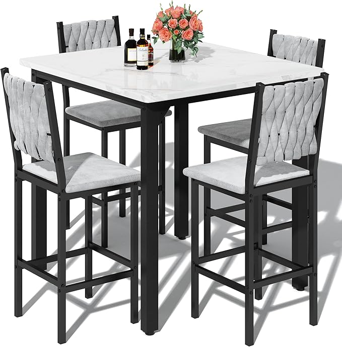 5-Piece Counter Height Dining Table Set with Bar Stools