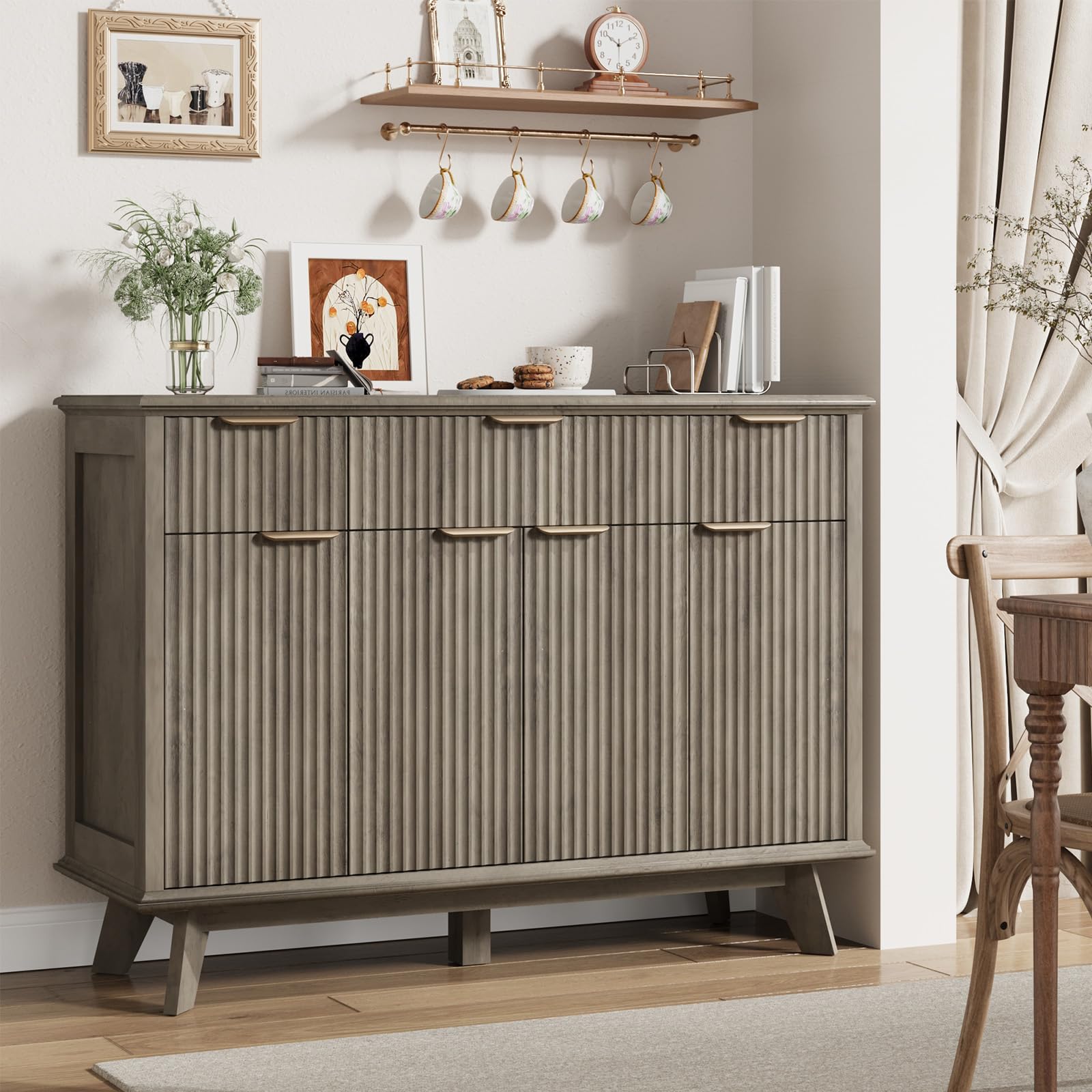 47.2" Fluted Buffet Cabinet with Drawers & Charging Station