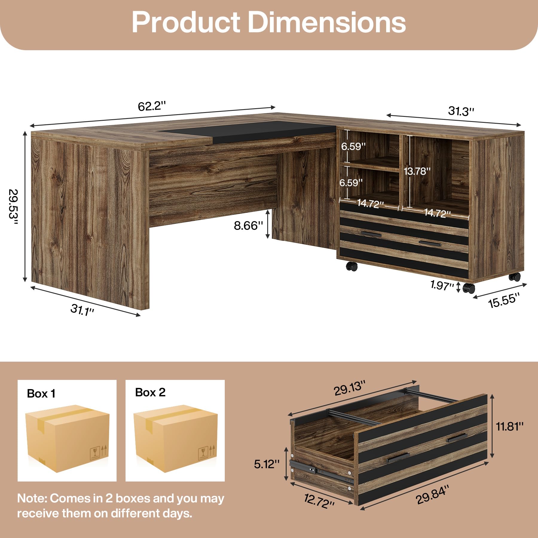 L-Shaped Executive Desk with Mobile File Cabinet