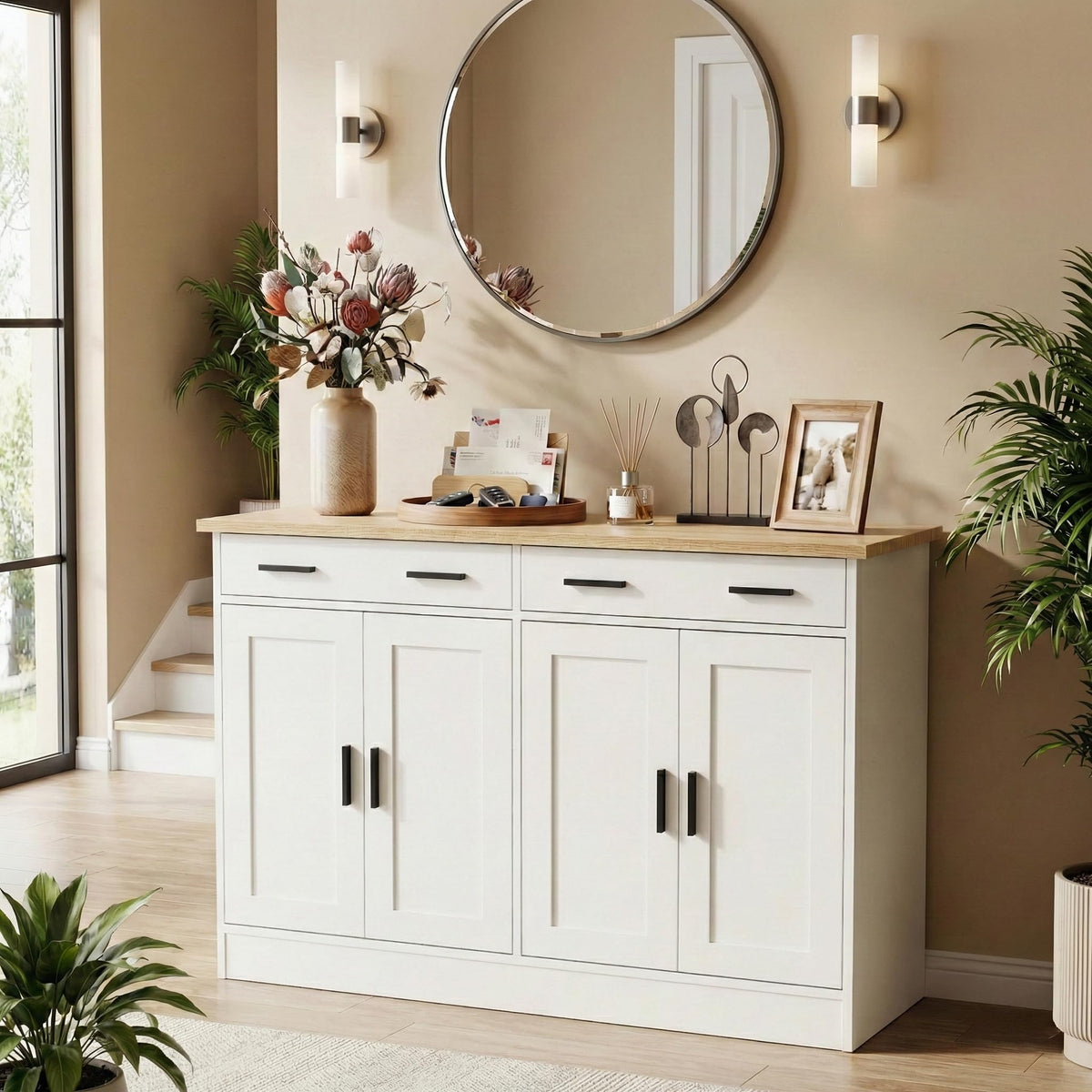White Buffet Cabinet with Drawers