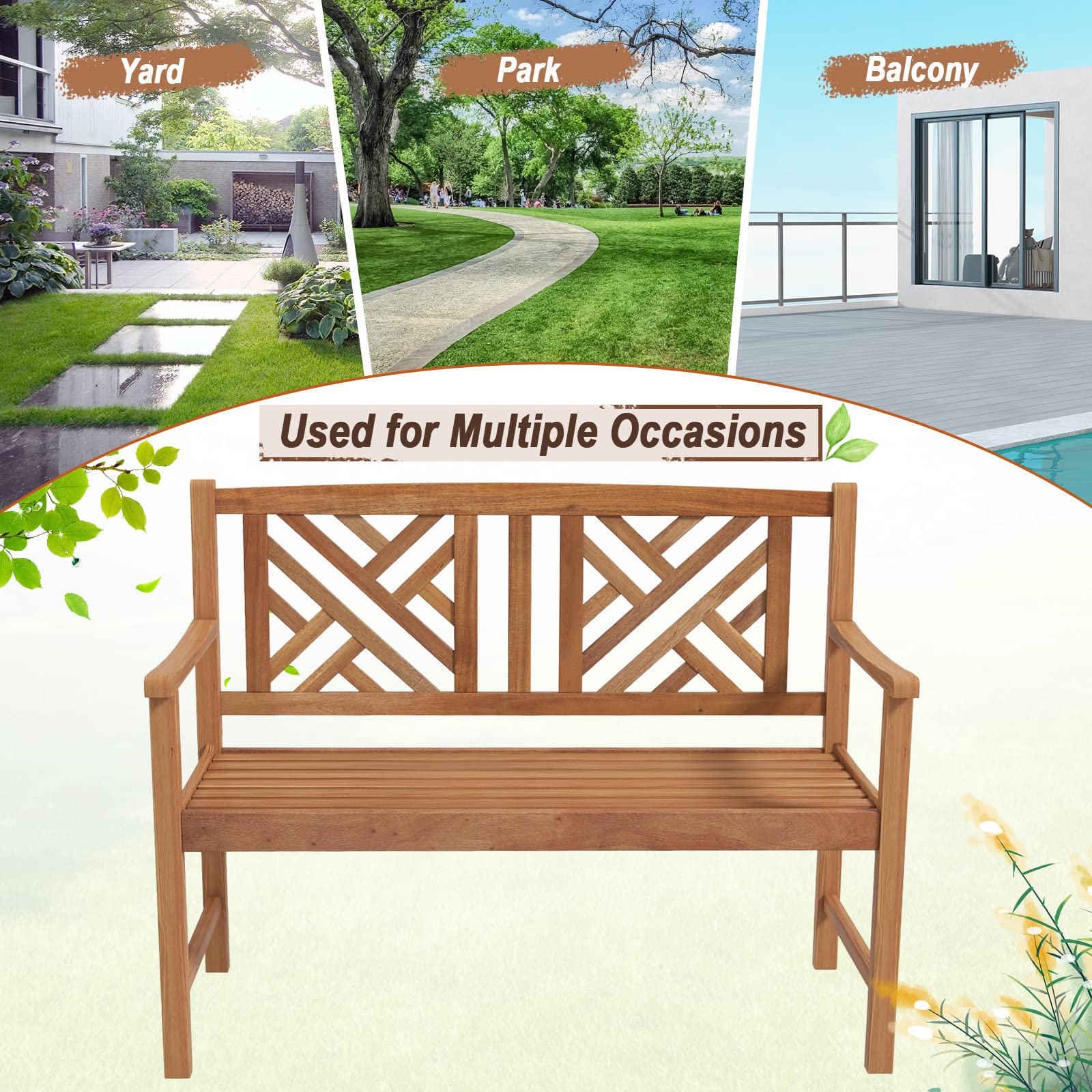 Acacia Wood Outdoor Bench – 2-Person Loveseat