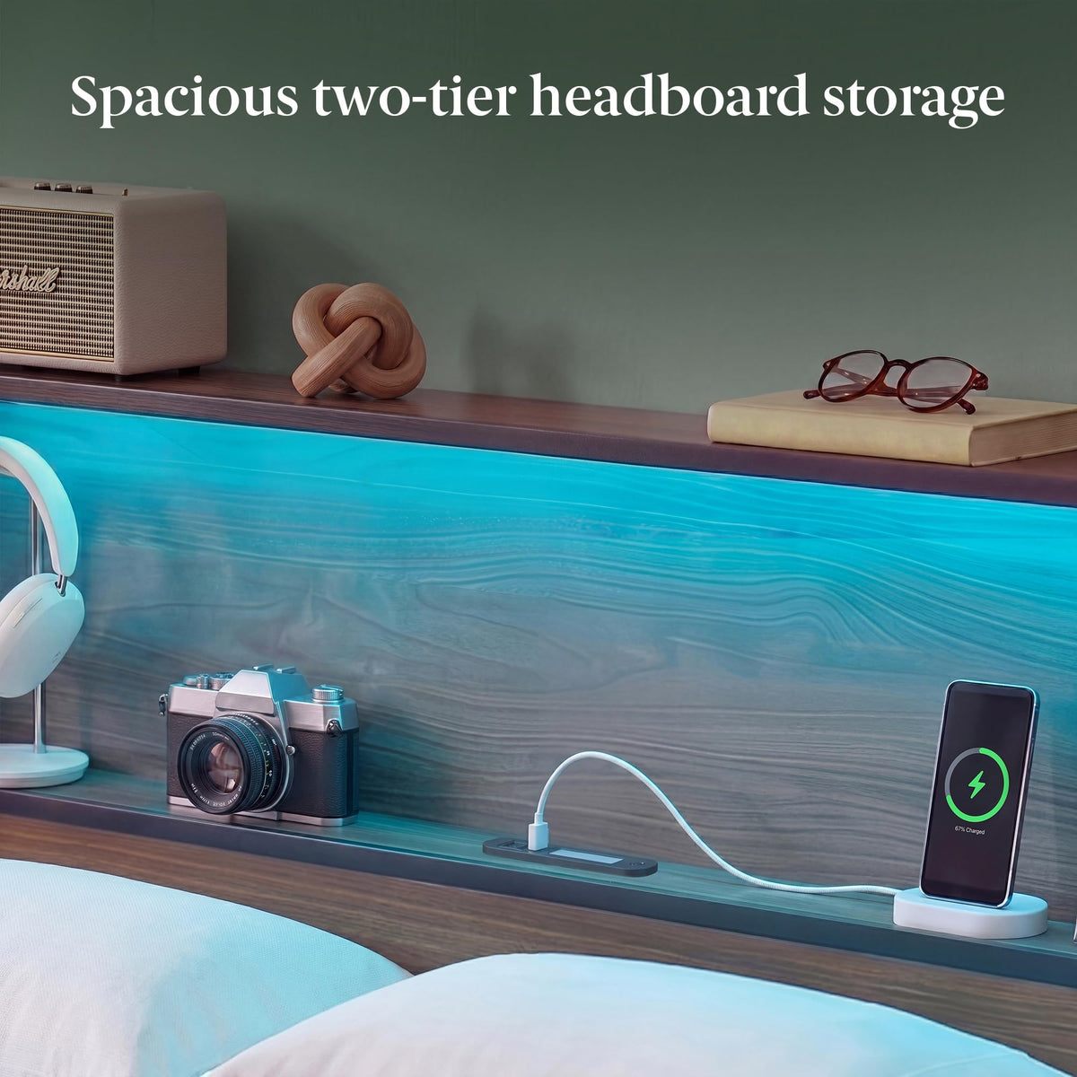 Zinus Kai Platform Bed Frame, RGB LED Lights, USB Charging Station, Twin