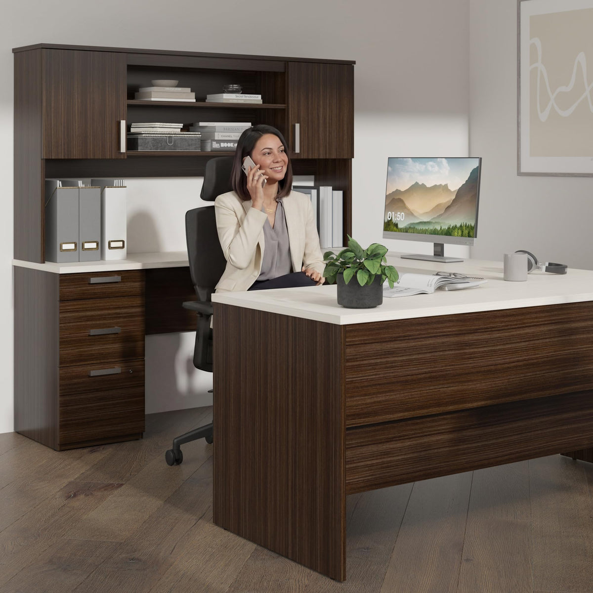 U-Shaped Desk with Hutch & Office Storage Set