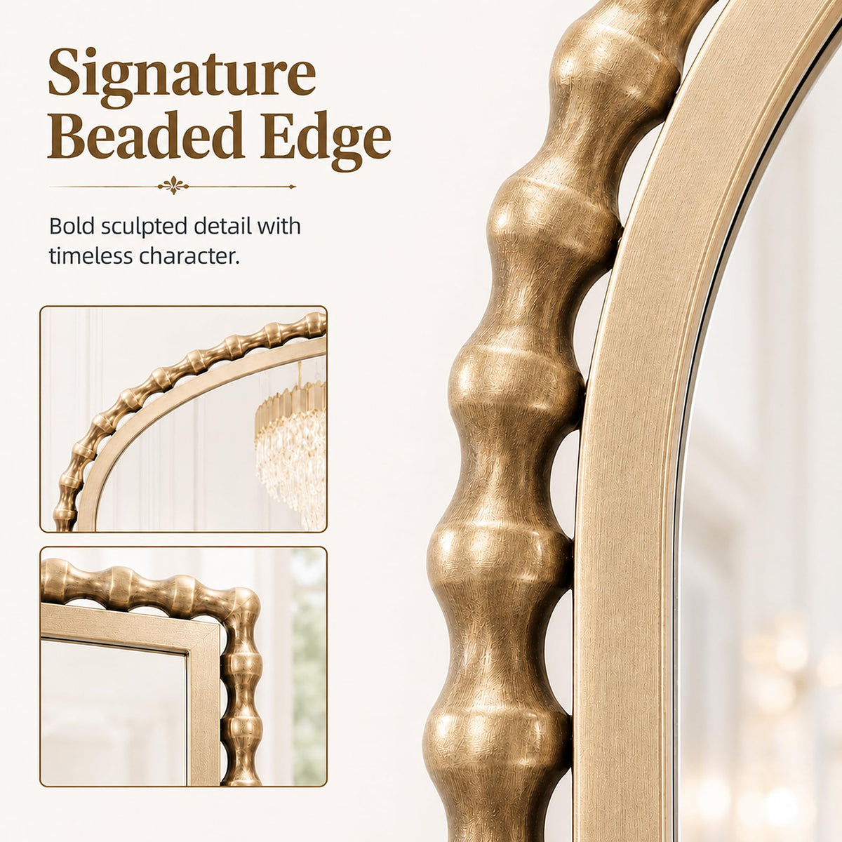 CAVINHOME 40"x30" Wide Arch Wall Mirror, Antique Gold Bold Beaded Frame