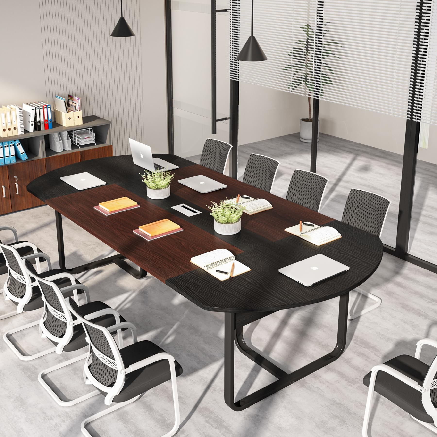 Oval 6 ft Conference Table, Two-Tone Walnut & Black