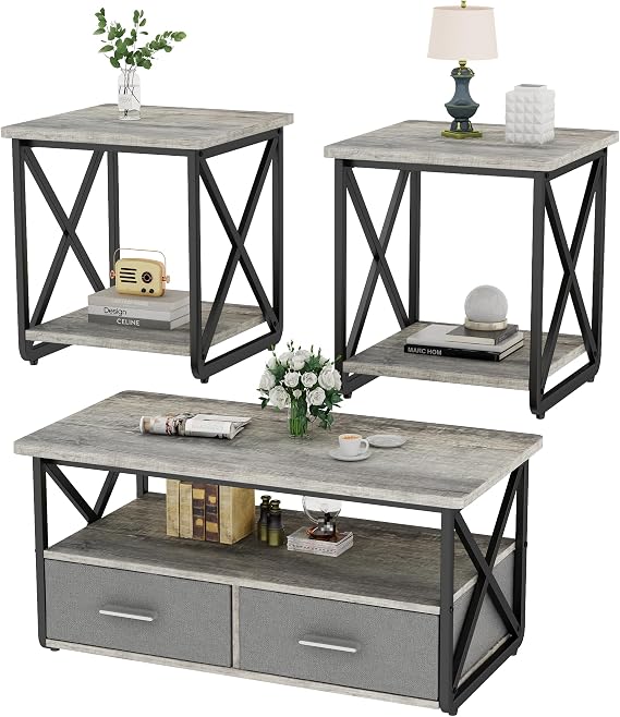 3-Piece Table Set with Fabric Drawers