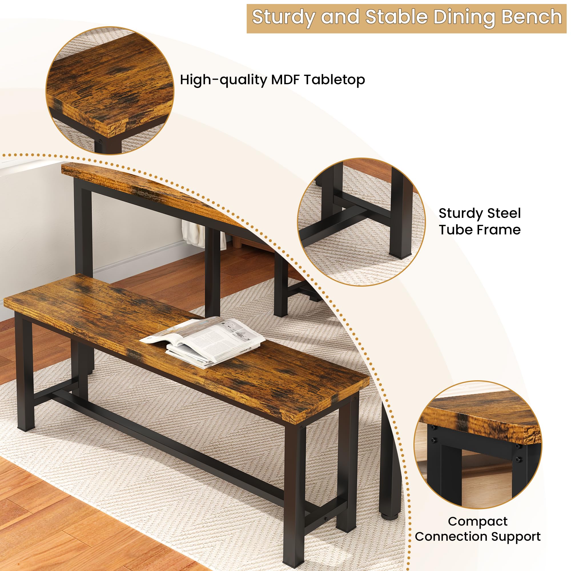 Industrial Wood Dining Bench Set of 2