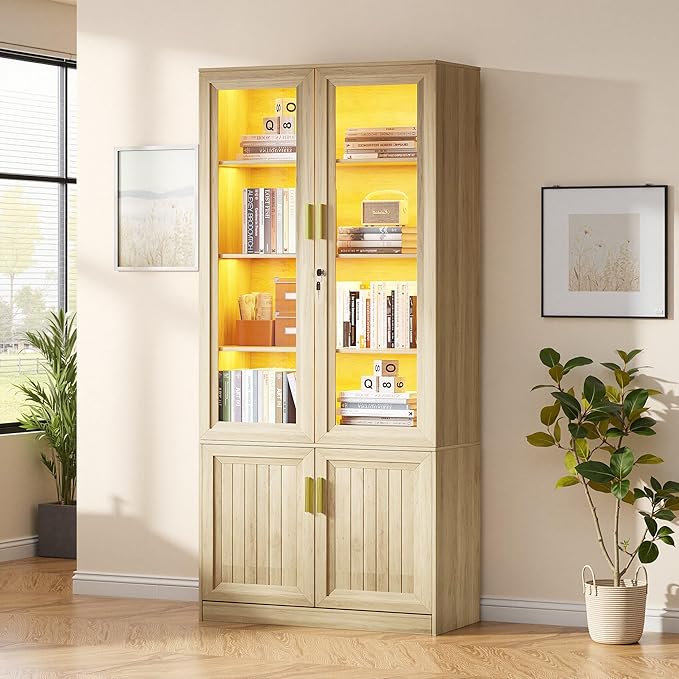 71" Glass Door Display Cabinet with LED Lights & Lock