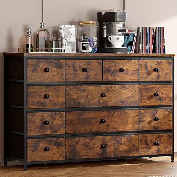 13-Drawer Dresser TV Stand with Wood Top