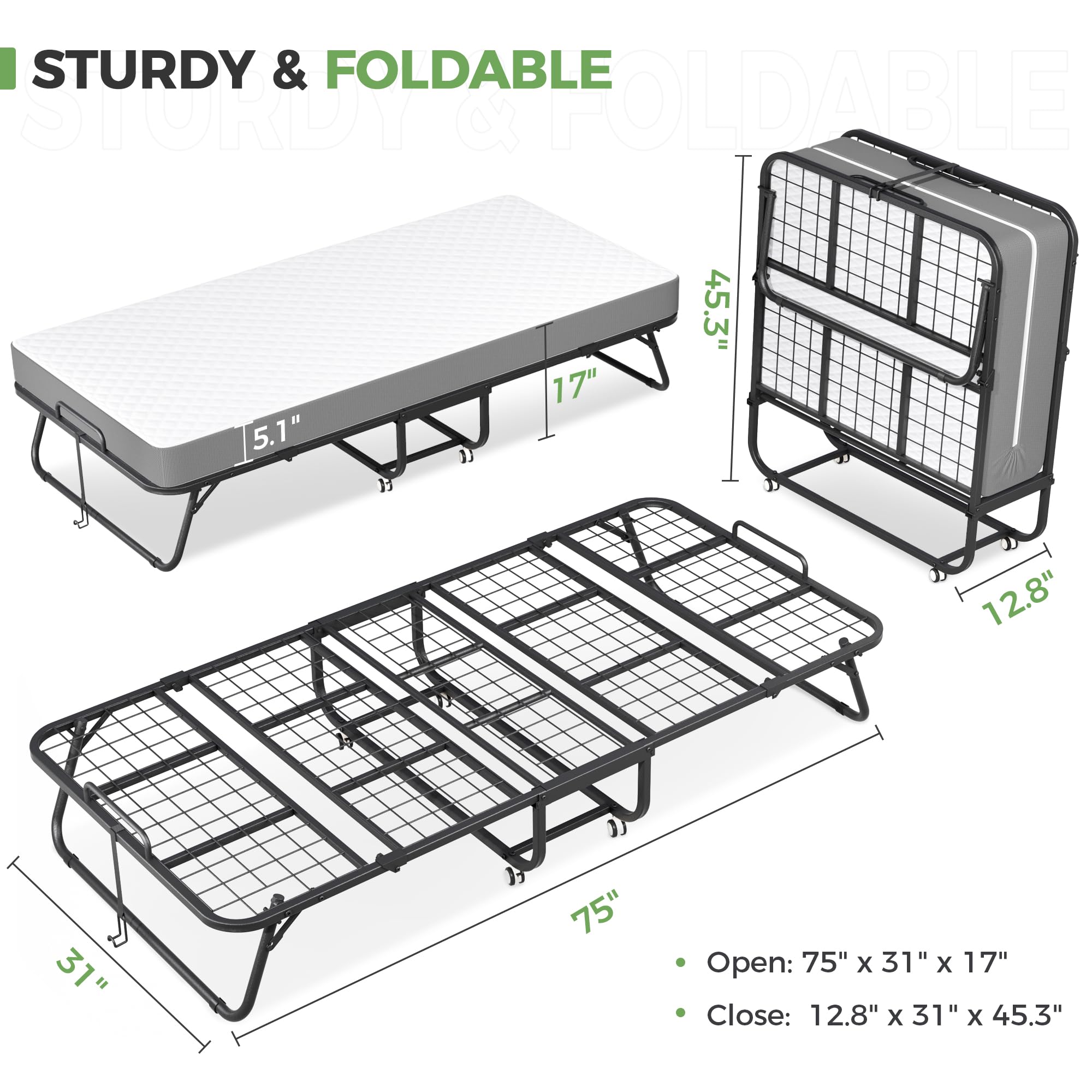 Folding Bed with Memory Foam Mattress