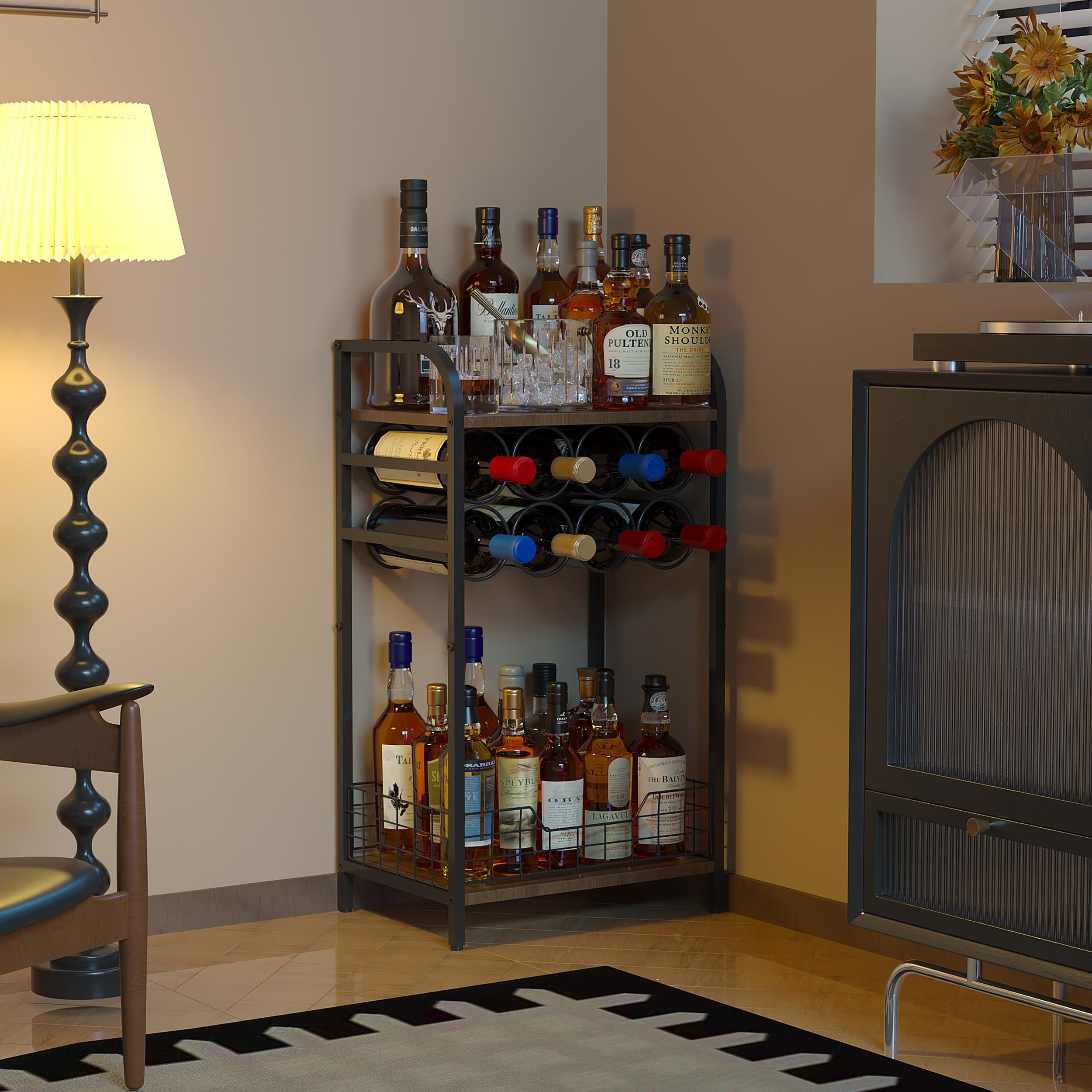 3-Tier Wine Rack Floor Cabinet
