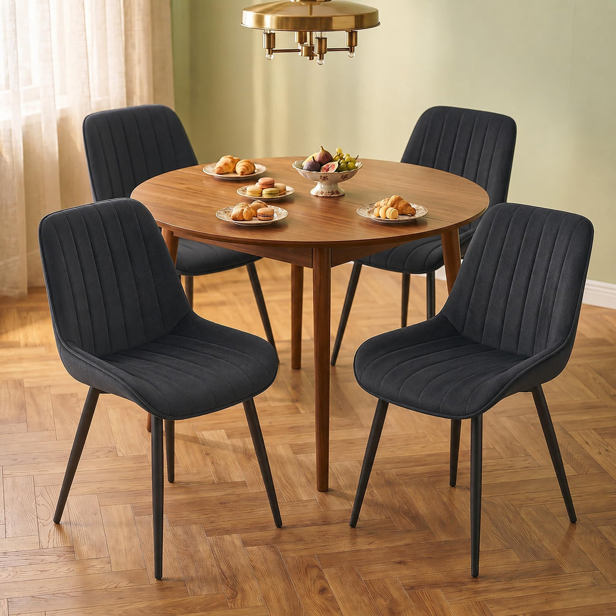 Czoluxo Modern Velvet Dining Chairs Set of 2, Upholstered Accent Side Chairs with No Arms, Mid-Back Desk Chairs with Black Metal Legs for Kitchen, Living Room & Bedroom Black