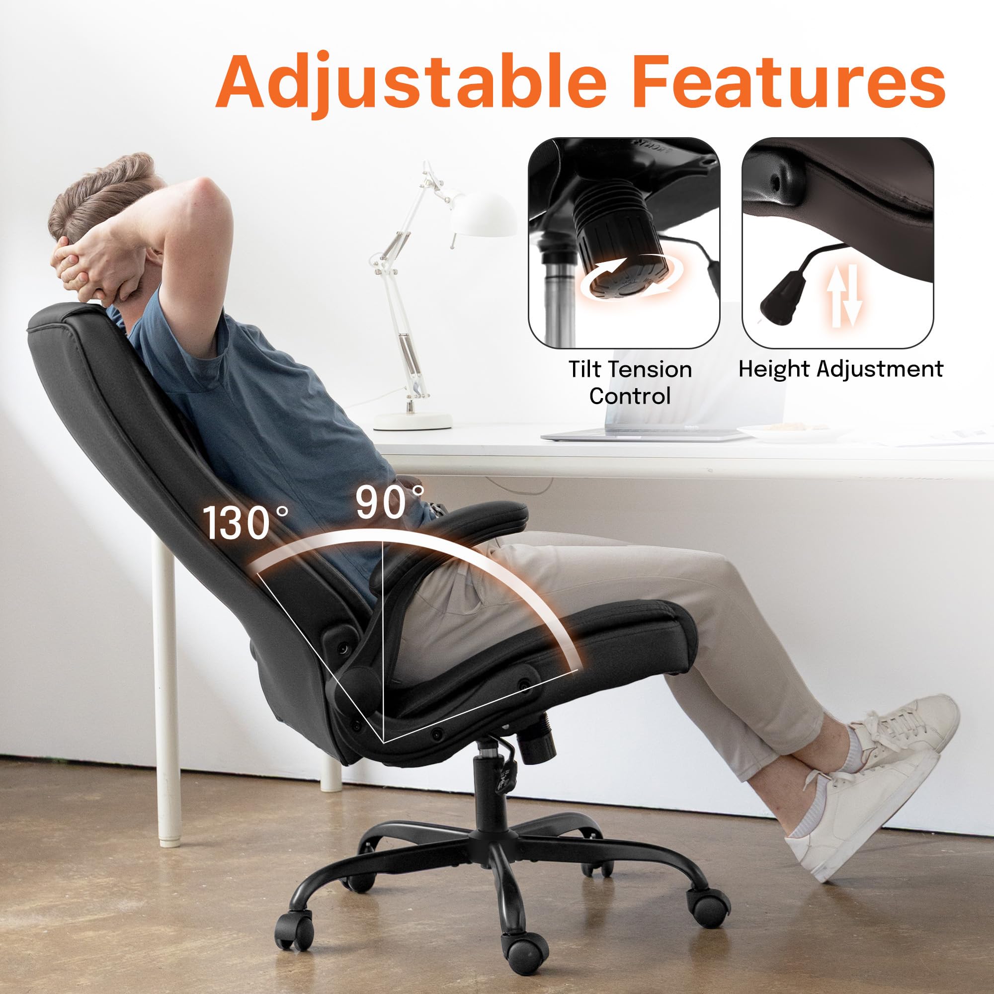 High Back Ergonomic Office Chair with Flip-Up Arms