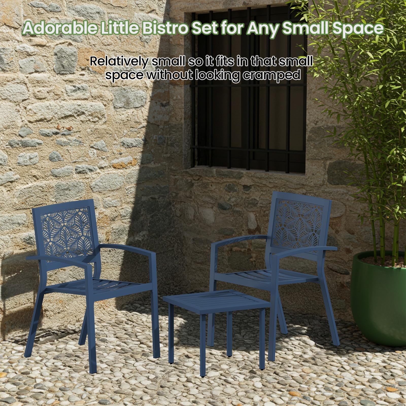 3-Piece Patio Bistro Set with 2 Chairs & Table