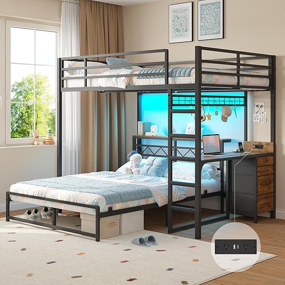 Full Over Full Bunk Bed with Desk & Storage