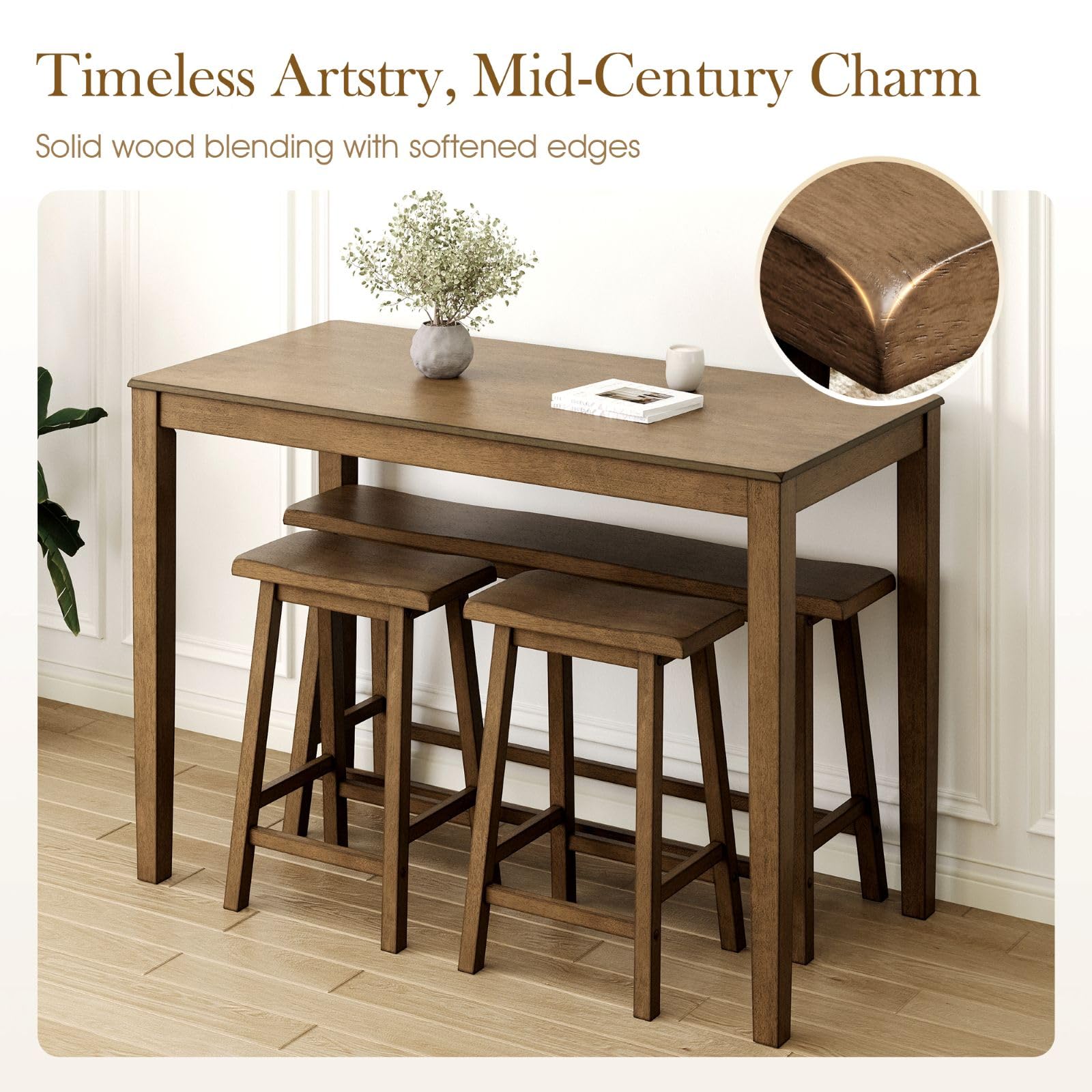 Counter Height Dining Table Set with Bench and 2 Chairs