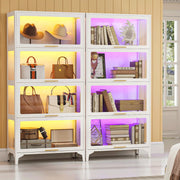NadooLite 4-Tier LED Lighted Display Cabinet with Glass Doors, Curio Storage Cabinet for Collectibles, Glass Display Case, Modern Tall Showcase Cabinet for Living Room, Home Office and Study, White