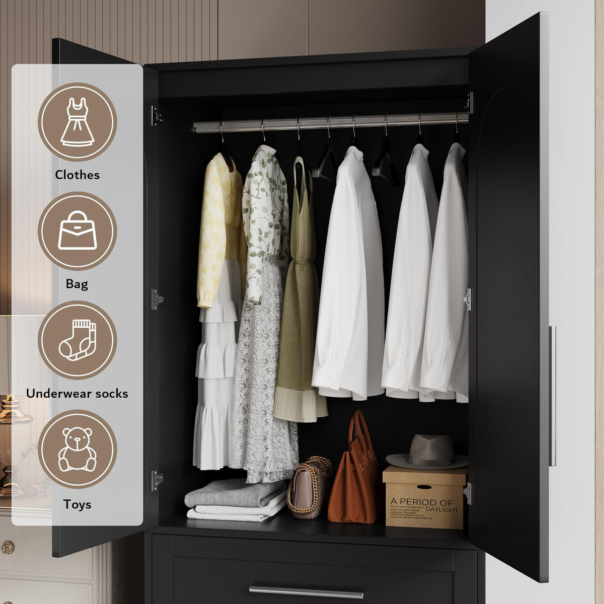 Black Armoire Wardrobe with Drawers
