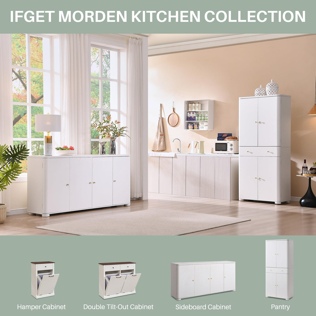 White Curved Buffet Cabinet