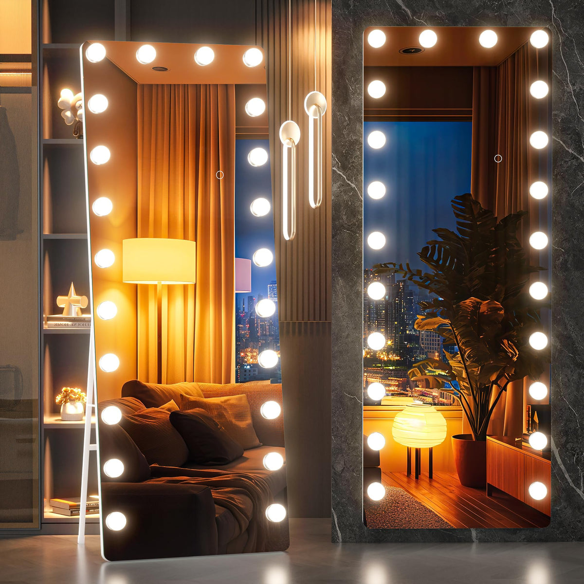 OUYOBO Full Length Mirror with Lights, 83" x 35" Led Standing Mirror, Hollywood Full Body Mirrors with Bulbs, Wall Mounted, 3 Colors Temperature