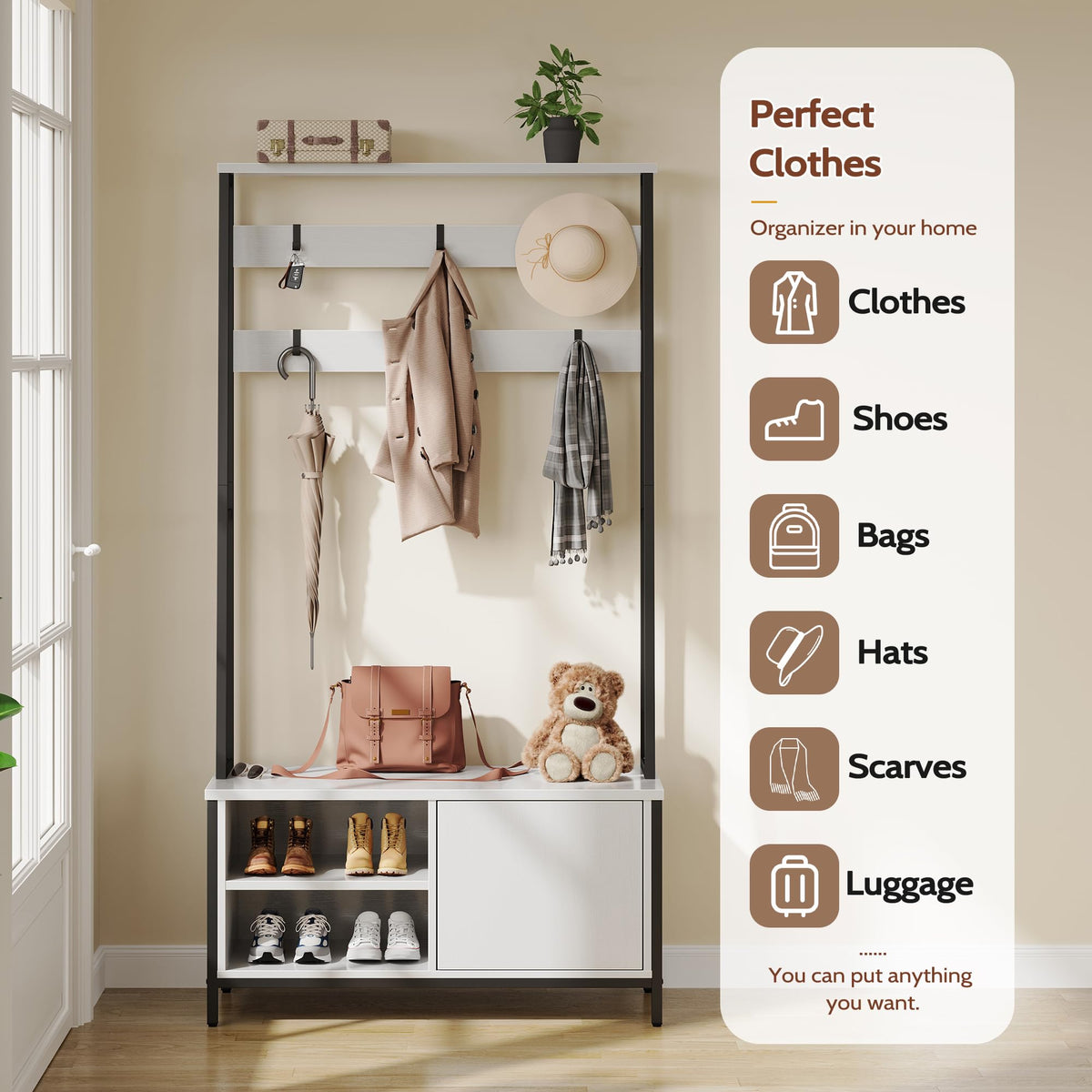 White Hall Tree with Storage Bench