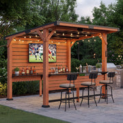 8x10 Cedar Wood Hardtop Gazebo with Bar, TV Mount & Steel Roof