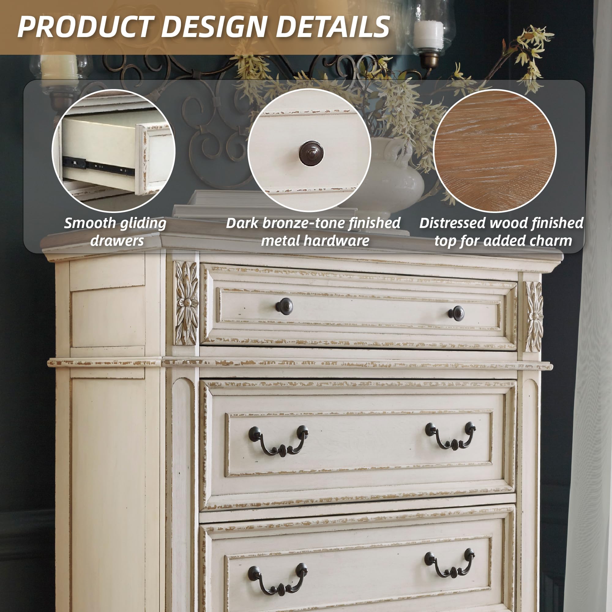 5-Drawer Chest Dresser – Chipped White