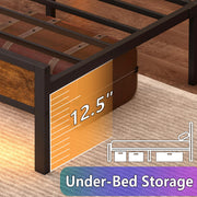 Nedenyou Full Bed Frame with Charging Station and LED Lights,Heavy Duty Platform Beds Full Size with Storage Headboard,USB Port,Rustic Wood and Strong Metal Support,No Box Spring Needed, Noise Free