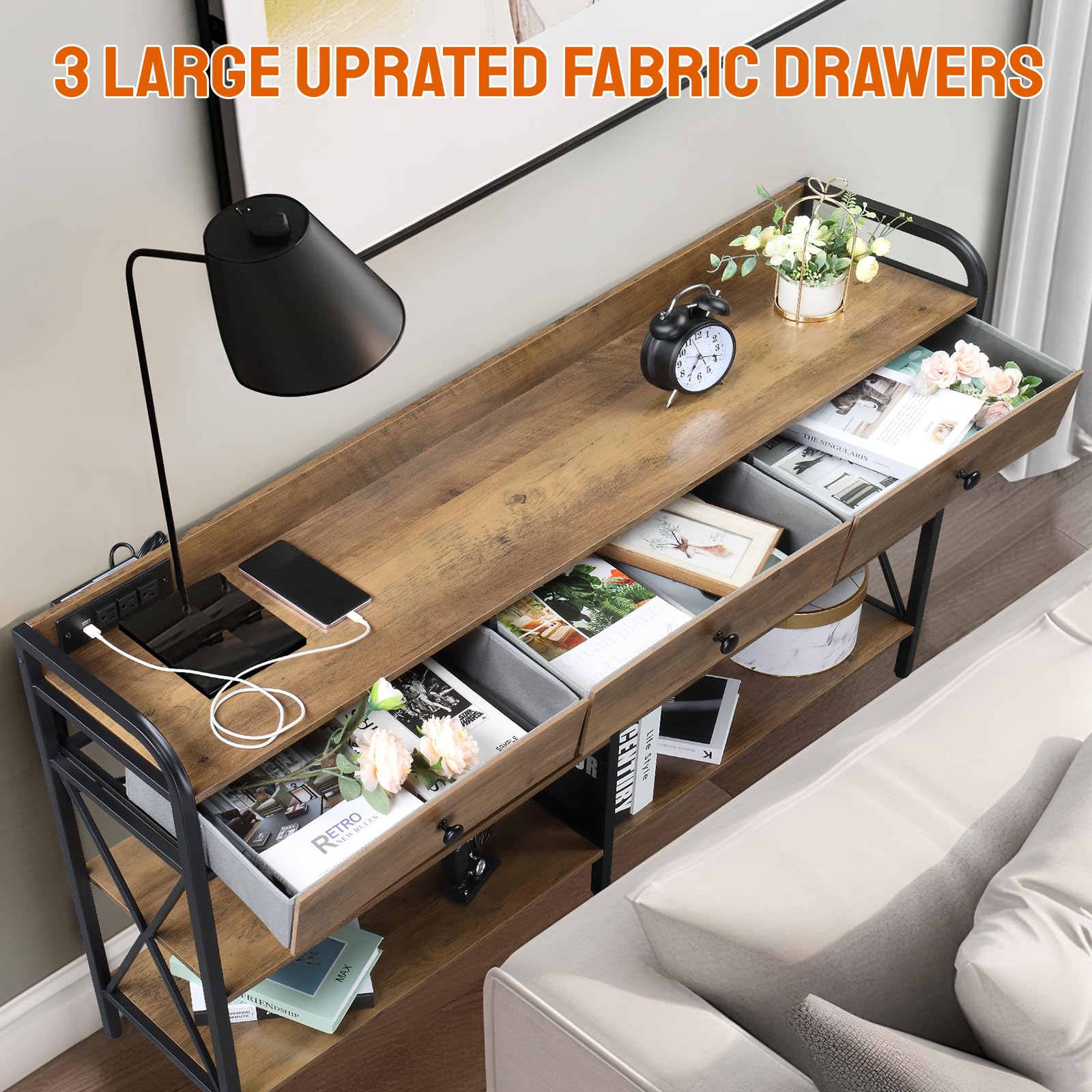 Console Table with USB Ports & Storage Shelves