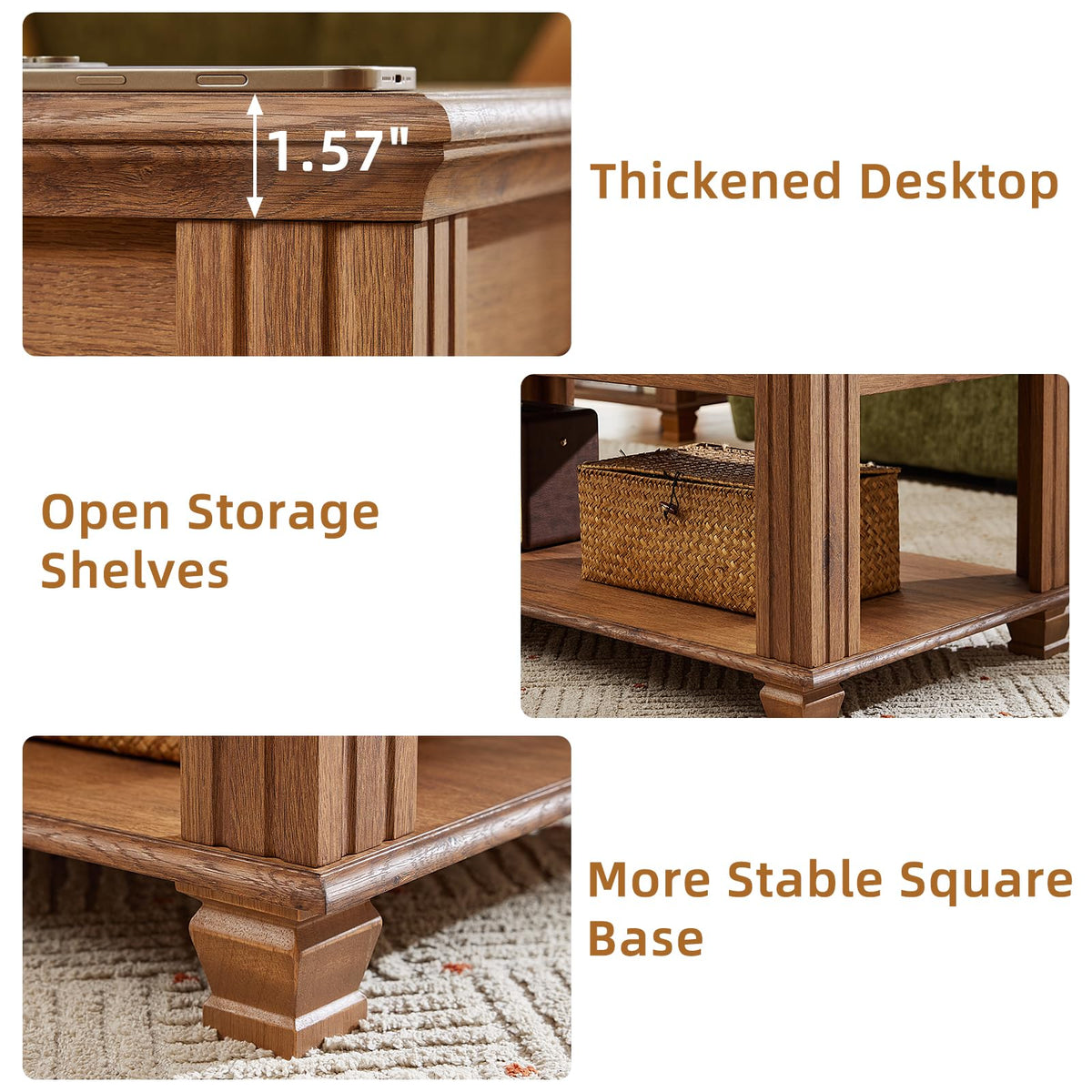 SAVOR LIFE Farmhouse Coffee and End Table Sets, Brown