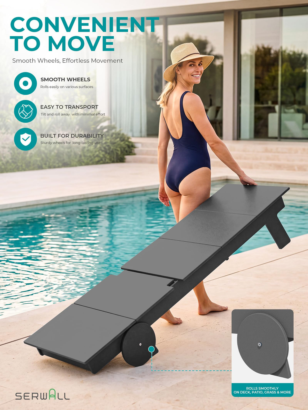 SERWALL Outdoor Chaise Lounge Chair Set of 2, Modern Armless Lounger for Pool, Grey