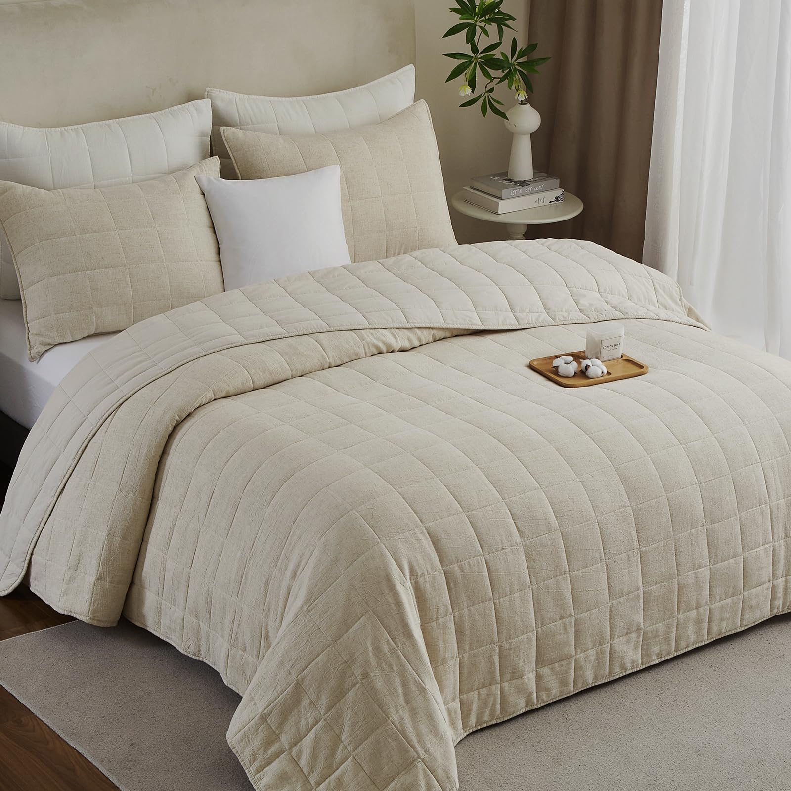 Linen & Cotton Quilt Set – 3-Piece Bedspread