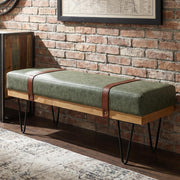 LukeAlon 44" Green PU Leather Ottoman Bench, Modern Upholstered Storage with Industrial Hairpin Legs for Entryway, Bedroom & Living Room Christmas Green