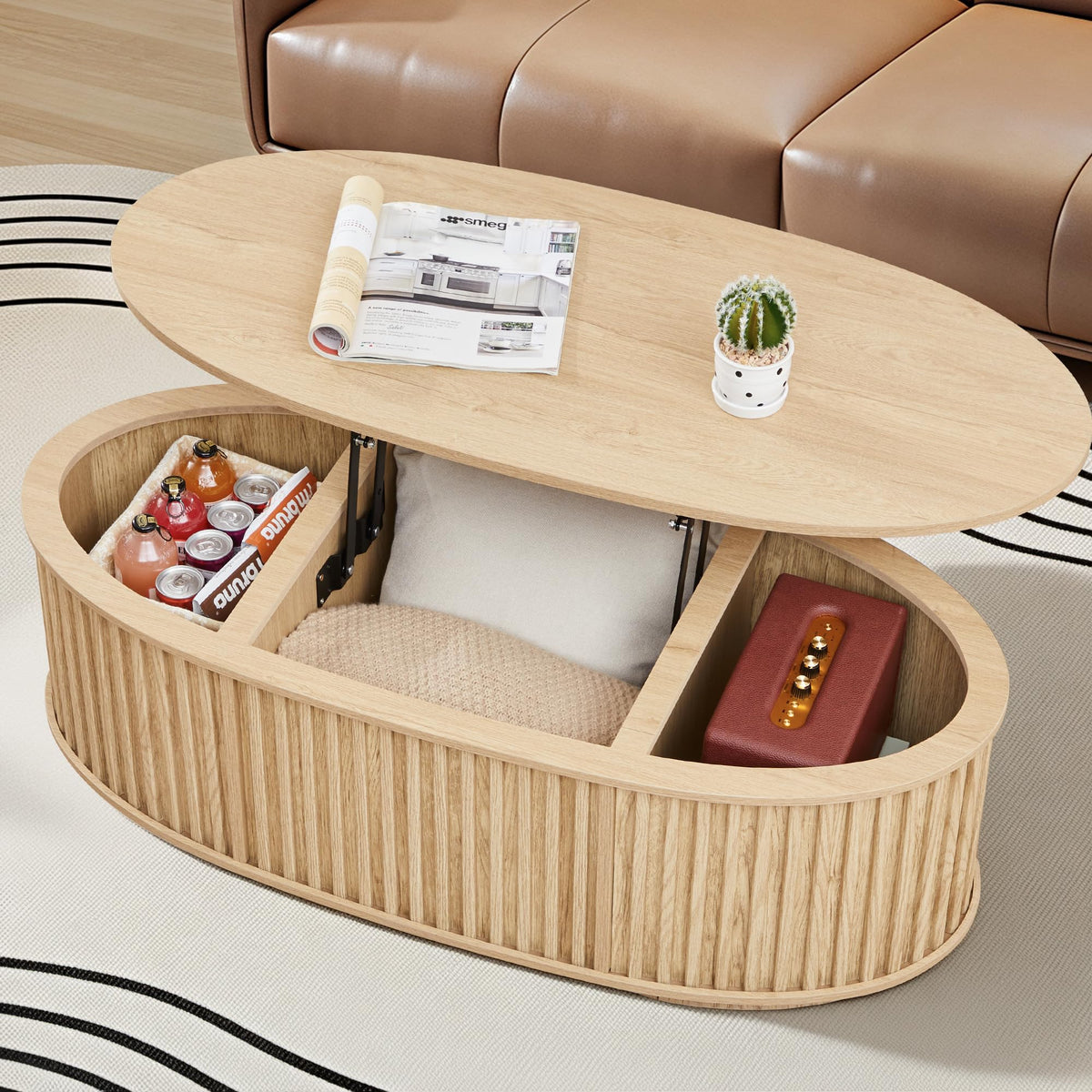 Oval Fluted Lift-Top Coffee Table