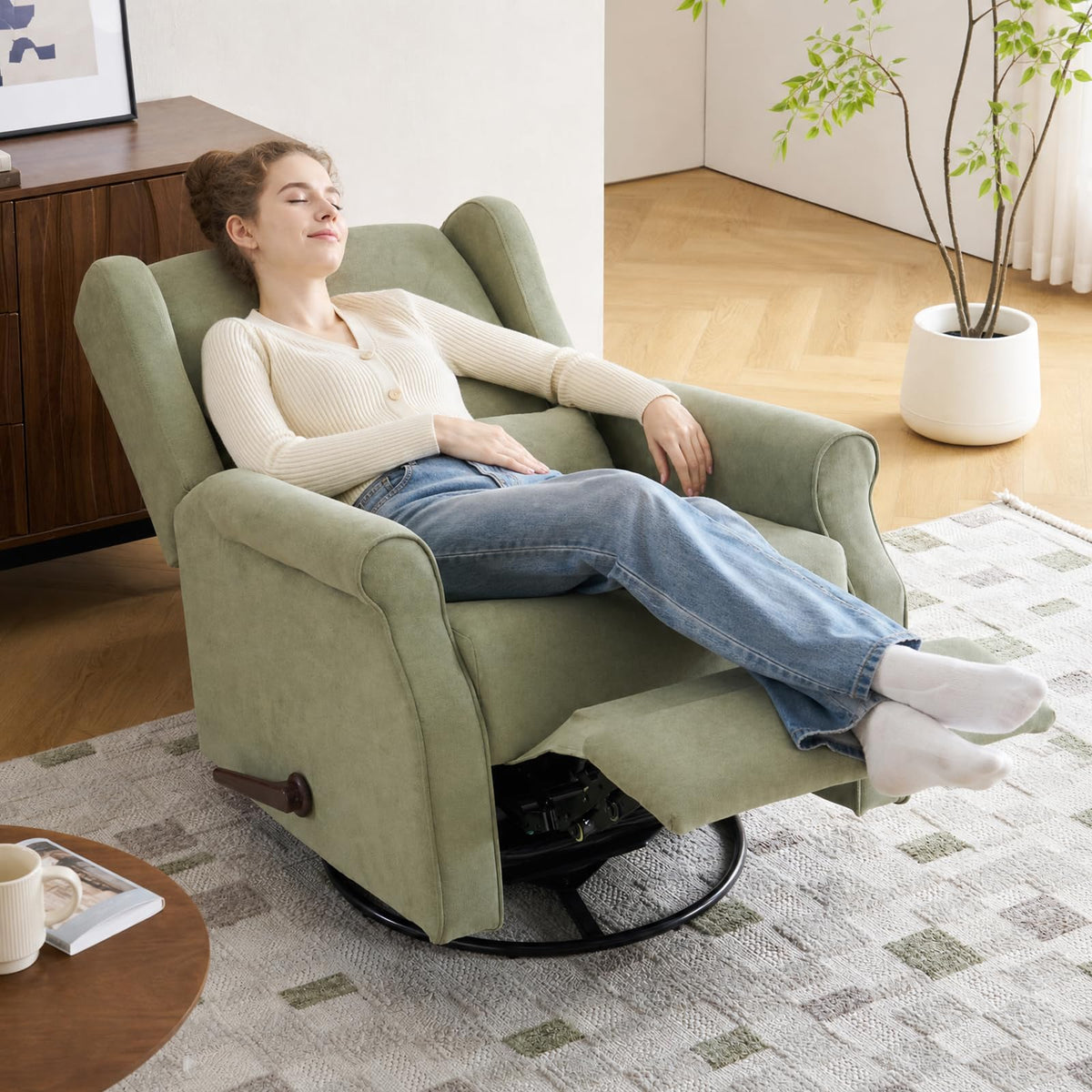 Green Chenille Swivel Rocker Recliner